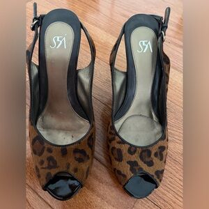 Saks 5th Avenue and Leopard Print Peep Toe Heels - 8